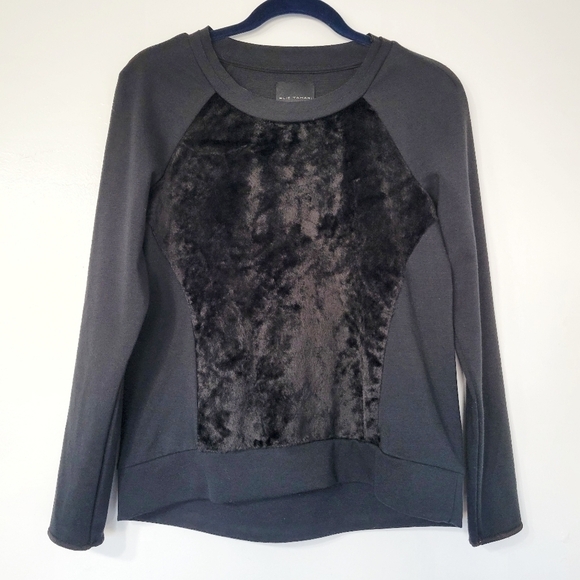Elie Tahari Black Crew Sweatshirt with Faux Fur Front Panel Size XS - Picture 2 of 9
